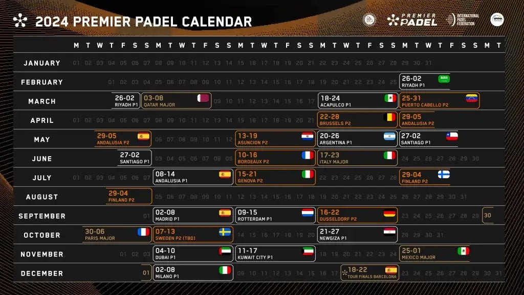 2024 Premier Padel Kalender - Justpadel.com